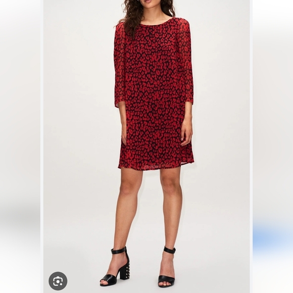 Claudie Pierlot Paris Rififi Red and Black Leopard Print Dress. 3/4 Sleeves. 6. - Picture 1 of 14